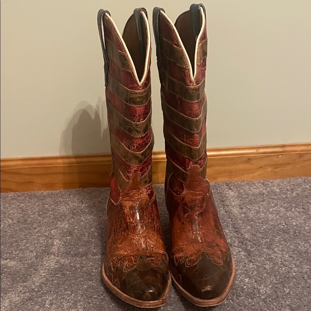 Dan Post Brown Leather Patriotic Flag Boots - Picture 4 of 6